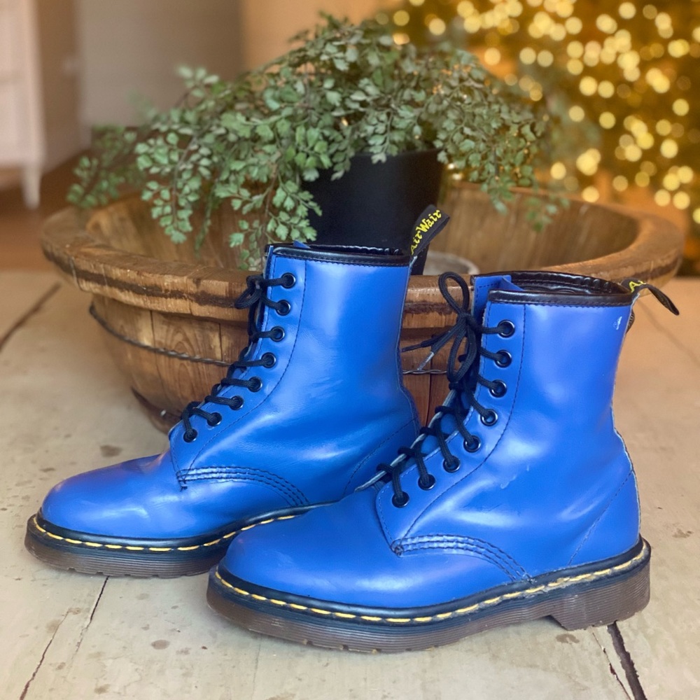 Dr. Martens 1460 Core Patent Leather Combat Boots - Vintage Blue - Size 4